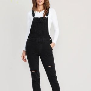 OG Straight Black-Wash Ripped Jean Overalls